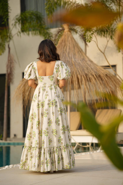Women’s Beautiful Printed western wear Gown[CREAM]