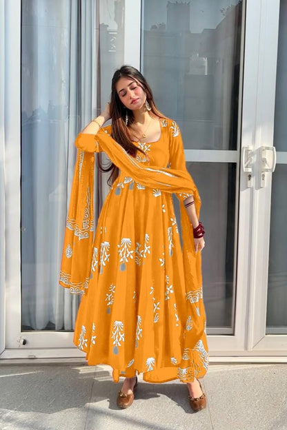 Women’s Beautiful Printed western wear Kurti [YELLOW]