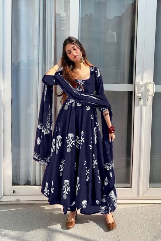 Women’s Beautiful Printed western wear Kurti [NAVY BLUE]