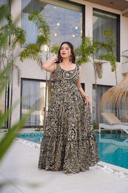 Women’s Beautiful Printed western wear Gown [BLACK]